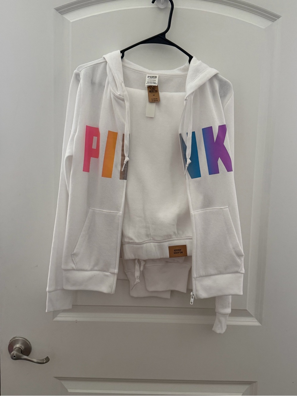 PINK Victoria's Secret White Zip-Up Hoodie with Multicolor Logo - Picture 2 of 11